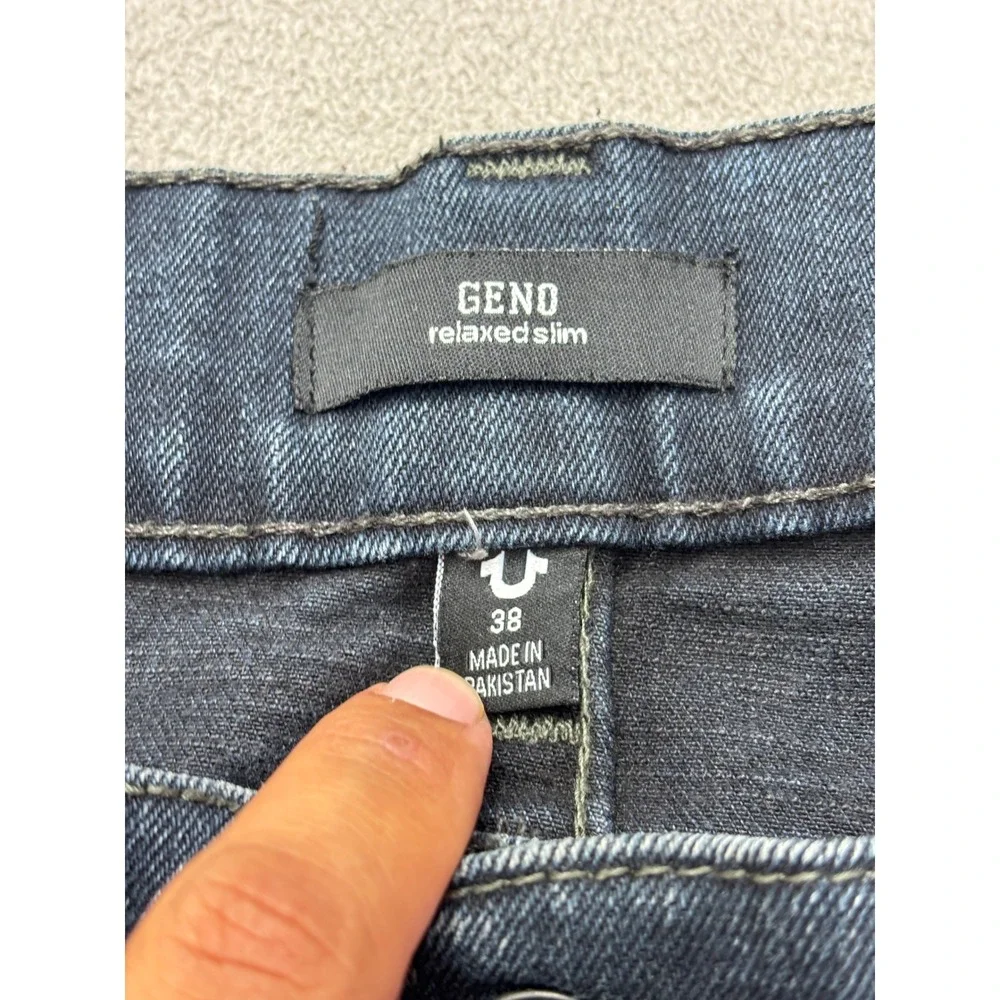 True Religion Geno Relaxed Slim Jeans Mens 38 Dark Wash Blue Geno Flap SN Denim